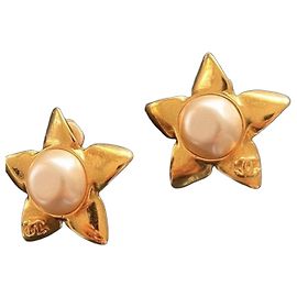 Boucles d'oreilles Chanel Étoile Perle Dorée Blanc Doré