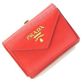 Prada Tri-fold Wallet 1MH021 in Red Leather Red