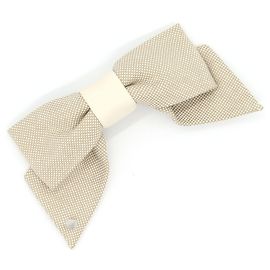 Hermès Barrette Grenelle Plain Air PM Hair Ribbon Bleu Beige Blanc cassé