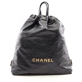 Chanel 22 Large Rucksack/Handtasche aus schwarzem Leder Schwarz