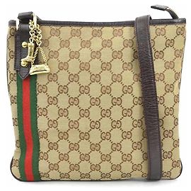 Borsa a tracolla Gucci in tela GG e pelle marrone Marrone Beige