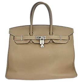 Hermès Hermes Birkin Grey Clemence com Palladium Hardware 35 Bege