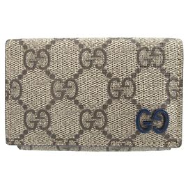 Carteira Tri-fold Gucci Bege e Azul Azul Bege