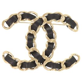 Chanel Coco Mark Chain Motif Brooch Black Golden