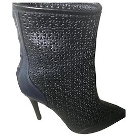 John Galliano blue leather ankle boots Blue