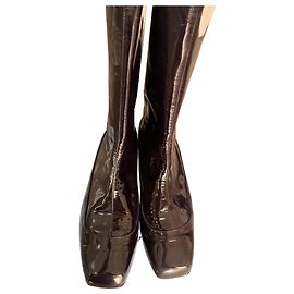 Botas altas de piel de becerro charol azul marino Lanvin Azul marino
