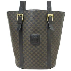 Céline Sac cabas seau CELINE Black Macadam Marron Noir