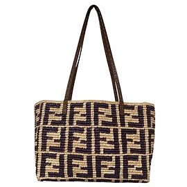 Fendi Roll Small Raffia Tote Bag Brown