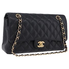 Borsa a tracolla CHANEL Chain Matelasse Pelle Caviar Nero Oro CC Auth ka5697SAM Nero D'oro