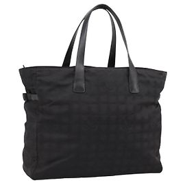 CHANEL New Travel Line Tote Bag Canvas Black Silver CC Auth ka5632 Black Silvery