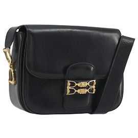 Céline Bolsa de Ombro CELINE em Couro Preto e Ouro Auth 194301 Preto Dourado