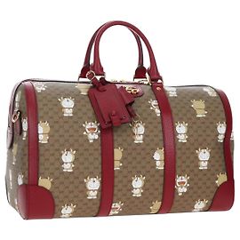 Borsa Boston GUCCI x Doraemon Micro GG in PVC e pelle Beige 647815 Auth 167459SM Beige