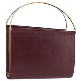 Portefeuille main CARTIER Trinity Cuir Bordeaux Or Argent Auth 195719A Argenté Doré Bordeaux