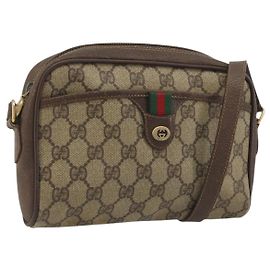 Borsa GUCCI GG Supreme Web Sherry Line PVC Beige Oro 116 02 089 Auth 195675 Beige D'oro