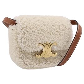 Céline CELINE Triomphe Mini Claude Shoulder Pouch Bore Beige Gold Auth 196467SAM Beige D'oro