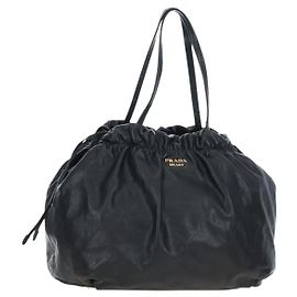 Borsa a mano PRADA con nastro laterale in pelle nera e oro BR4240 Auth am12234V Nero D'oro