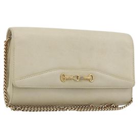 Céline Bolsa de Ombro com Corrente CELINE Couro White Gold Auth bs36725 Branco Dourado