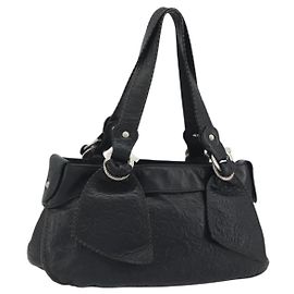 Salvatore Ferragamo Gancini Tote Bag Leather Black Silver Auth 195388A Black Silvery