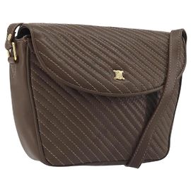 Céline Bolsa de Ombro CELINE em Couro Marrom e Ouro Auth 194395A Marrom Dourado