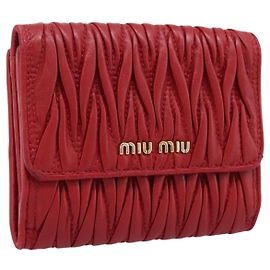 Miu Miu Matelasse Bifold Wallet Leather Red Gold Auth 196824A Red Golden