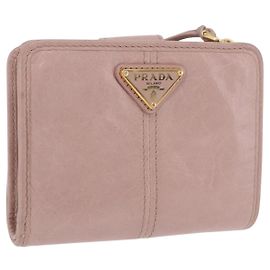 PRADA Bifold Wallet Leather Pink Auth 183515A Pink