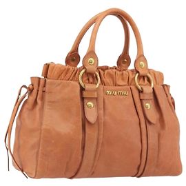 Miu Miu Handtasche Leder Braun Goldton Auth 195428V Braun Andere