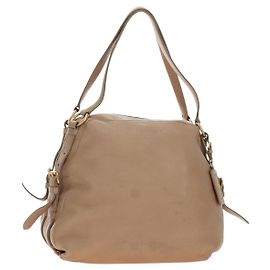PRADA Tote Bag Leather Beige Gold Tone Auth 195767V Beige Other