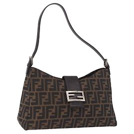 Borsa a tracolla FENDI Zucca Canvas Mamma Baguette Marrone Nero Auth 196776V Marrone Nero