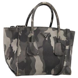 Sac à main PRADA Camouflage en cuir Safiano 2way Khaki Silver Auth bs36711 Argenté Kaki