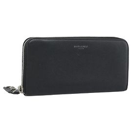 SAINT LAURENT Long Wallet Leather Black Silver Auth bs36739 Black Silvery