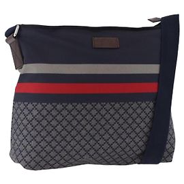 Bolsa de Ombro GUCCI Sherry Line Nylon Navy Silver 270410 Auth ka5604A Prata Azul marinho
