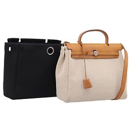 Hermès HERMES Herbag Ad PM Backpack Canvas Leather Beige Silver Auth ka5642V Silvery Beige