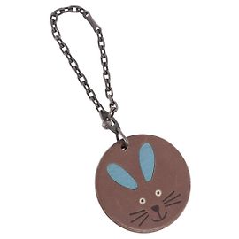 Hermès HERMES Rabbit Key Holder Leather Brown Blue Auth 196489 Brown Blue