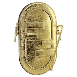 FENDI Olock Phone Holder Shoulder Pouch Leather Gold Auth 196474A Golden