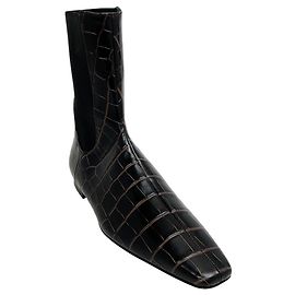Totême Toteme Dark Brown Croc Embossed Ankle Boots Brown