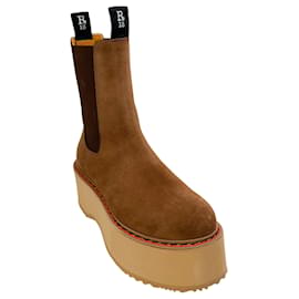 R13 Brown Suede Double Stack Chelsea Platform Boots Brown