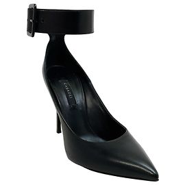 Casadei Black Leather Ankle Strap Blade Pumps Black