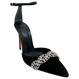 Alexandre Birman Black Suede Lisa Jeweled Pumps Black