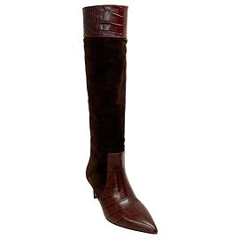 Paris Texas Chocolate Embossed Croco Suede Tall Boots Brown
