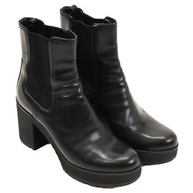 Prada Black Leather Platform Chelsea Boots Black