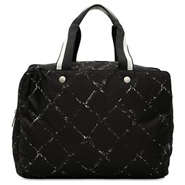 Black Chanel Old Travel Line Nylon Handbag Black