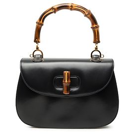 Mala Satchel Night Gucci em pele de vitelo preta com pega Bamboo Preto