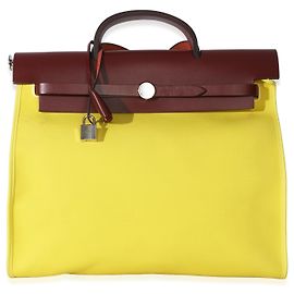 Hermès Lime Rouge H Toile Officier Hunter Herbag 39 MM PHW Jaune