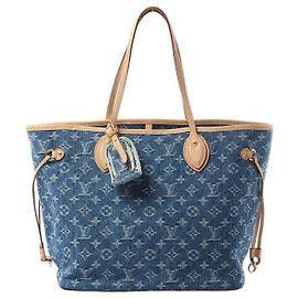 Borsa a tracolla Louis Vuitton Neverfull MM Monogram Denim in blu M13192 Blu