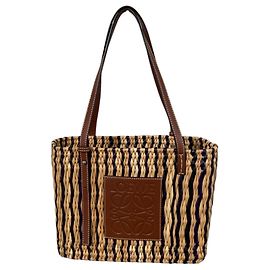 Loewe Anagram Quadratischer Raffia-Korb-Tote-Bag Schwarz