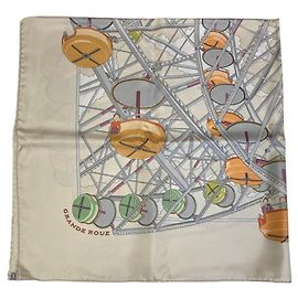 Hermès Lenço de seda Hermes Grande Roue Ferris Wheel Carré 90 Multicor Fora de branco