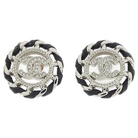 Chanel ABG725 Stud Earrings Black Silvery