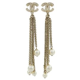 Orecchini a catena Chanel AB0672 Oro e Bianco Bianco D'oro