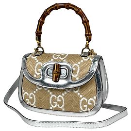 Borsa 2-Way Gucci Bamboo in Beige e Silver Argento Beige