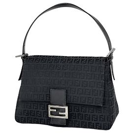 Fendi Zucchino Pattern Canvas Shoulder Bag Black